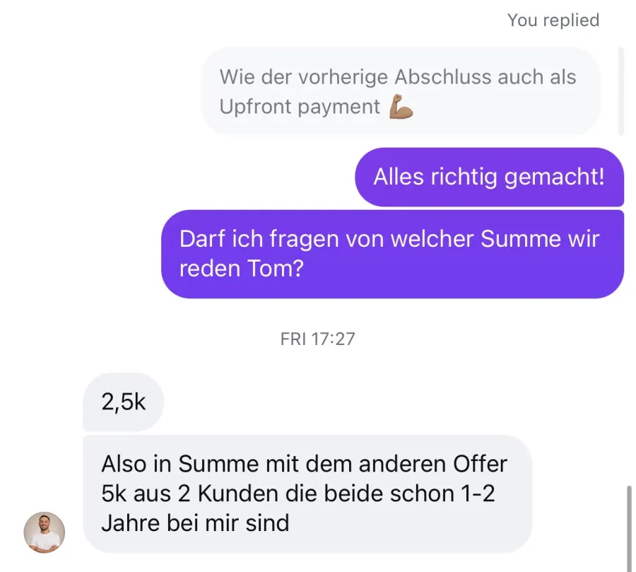 Tom: 2,5k, in Summe 5k aus 2 Kunden