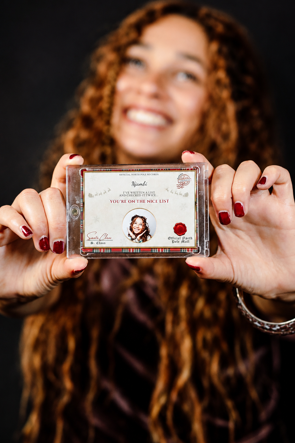 Guest enjoying a corporate holiday photo experience in colorado springs