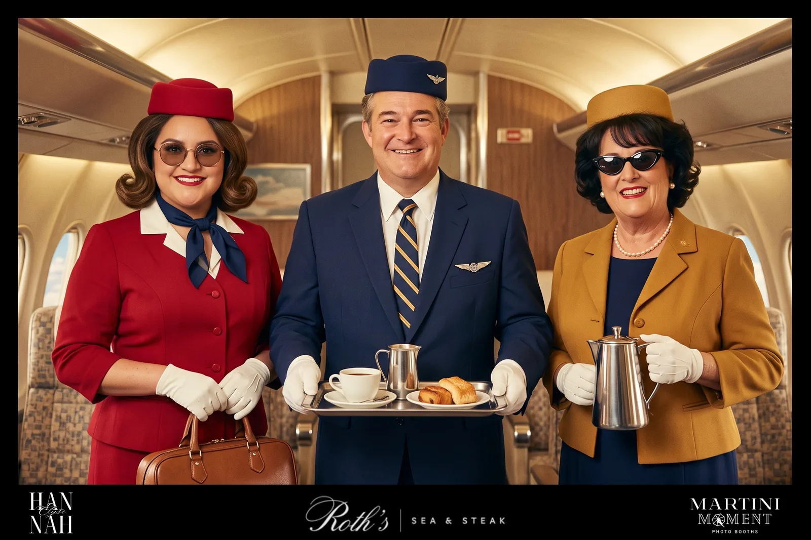 Roth Air pilot and flight attendant interactive photo transformation in Colorado Springs with Martini Moment Photo Booths