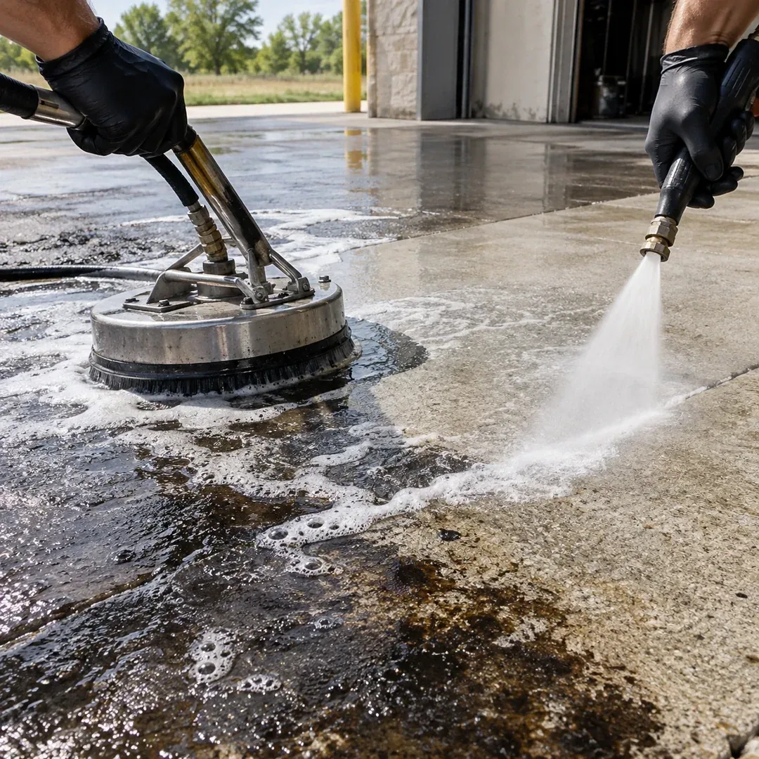 Commercial concrete degreasing