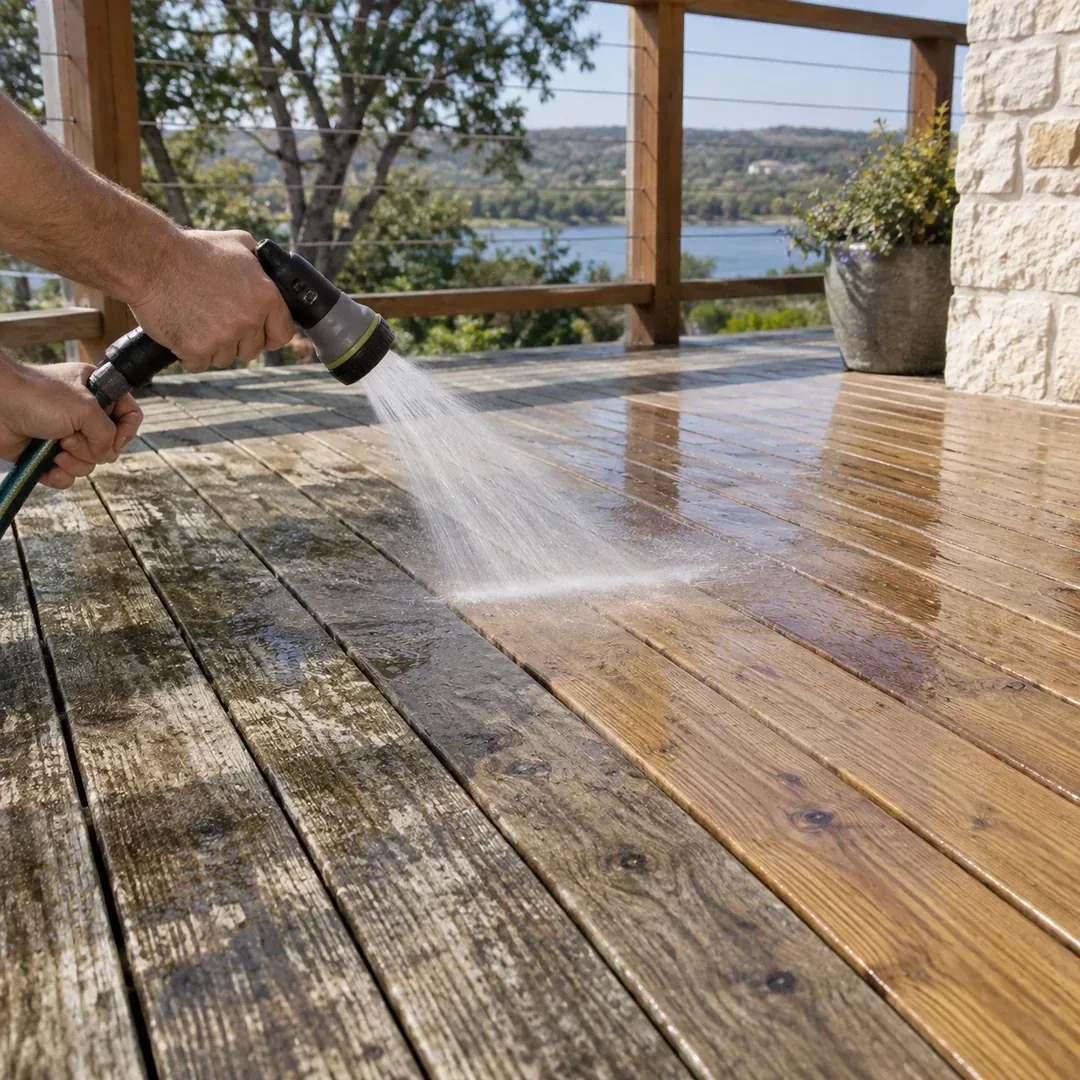 Professional wood deck cleaning