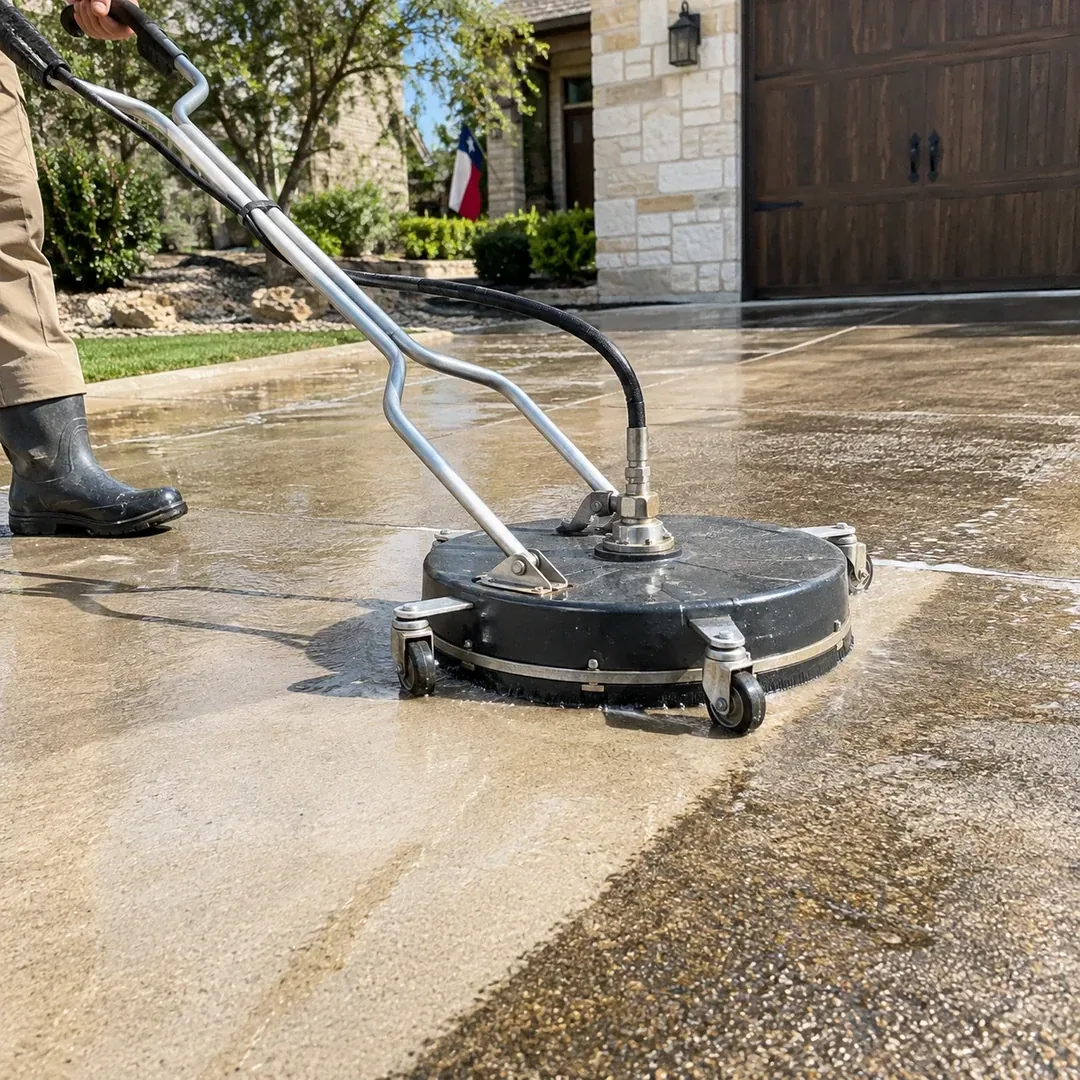 Driveway pressure washing project by No Pressure SoftWash