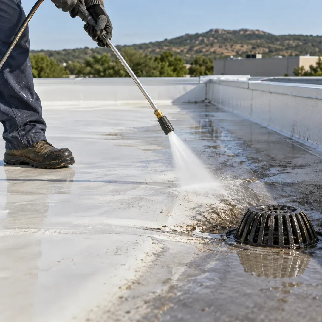 Commercial membrane roof washing