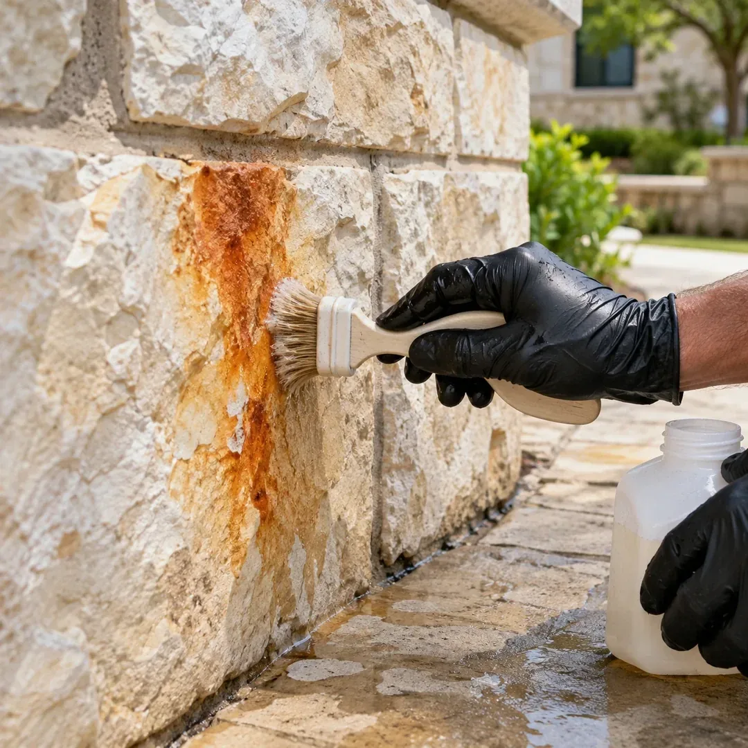 Rust stain treatment on limestone