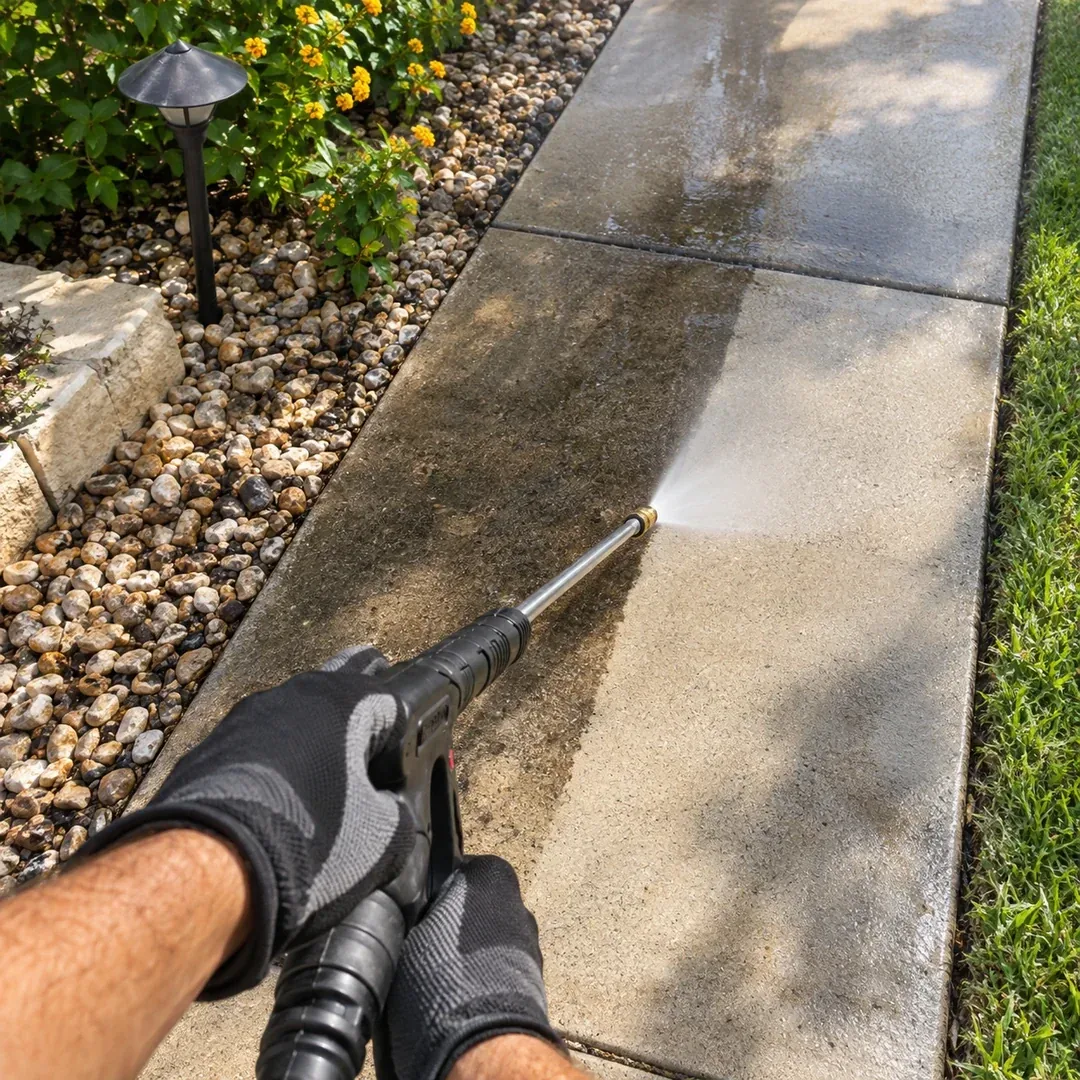 Professional pressure washing on concrete