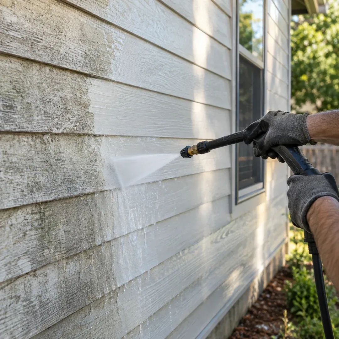 Exterior siding cleaning before painting