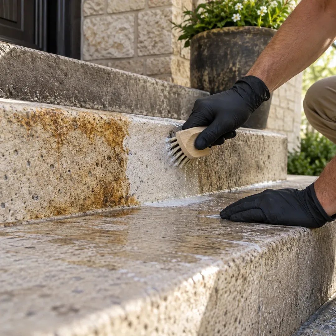 Stone patio treatment by No Pressure SoftWash
