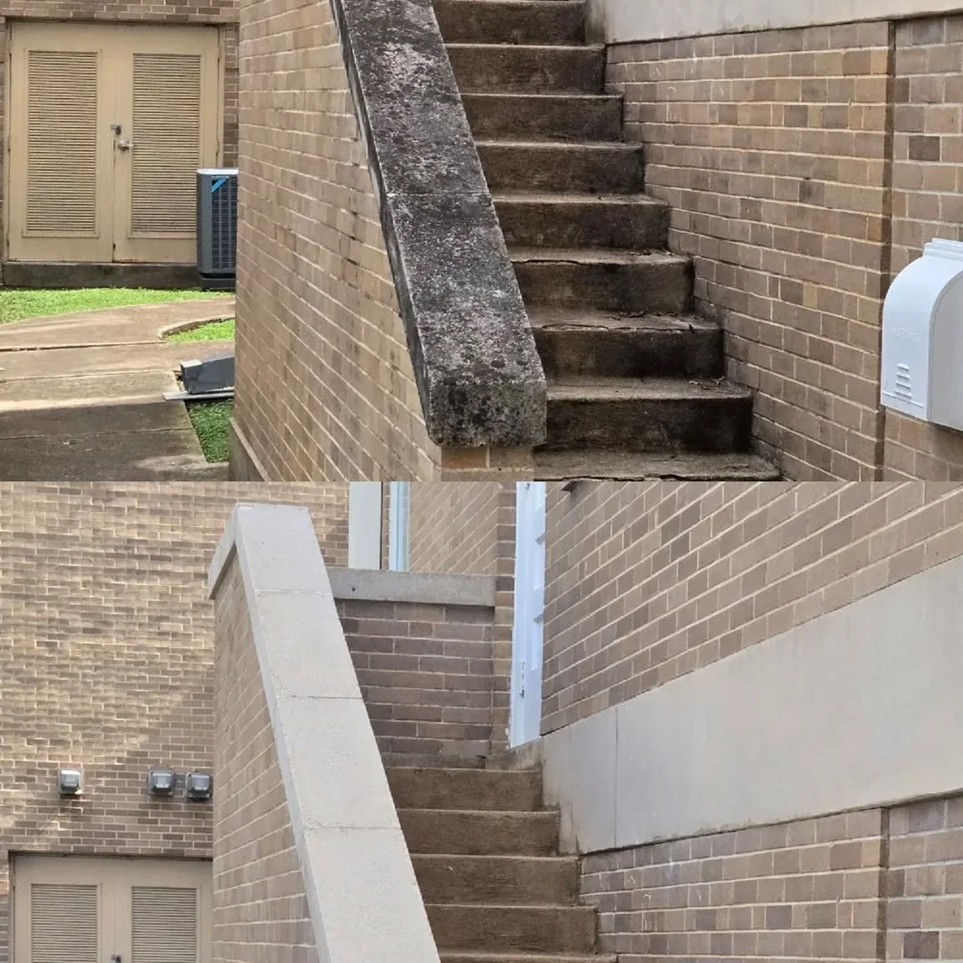 Exterior stairway before and after cleaning
