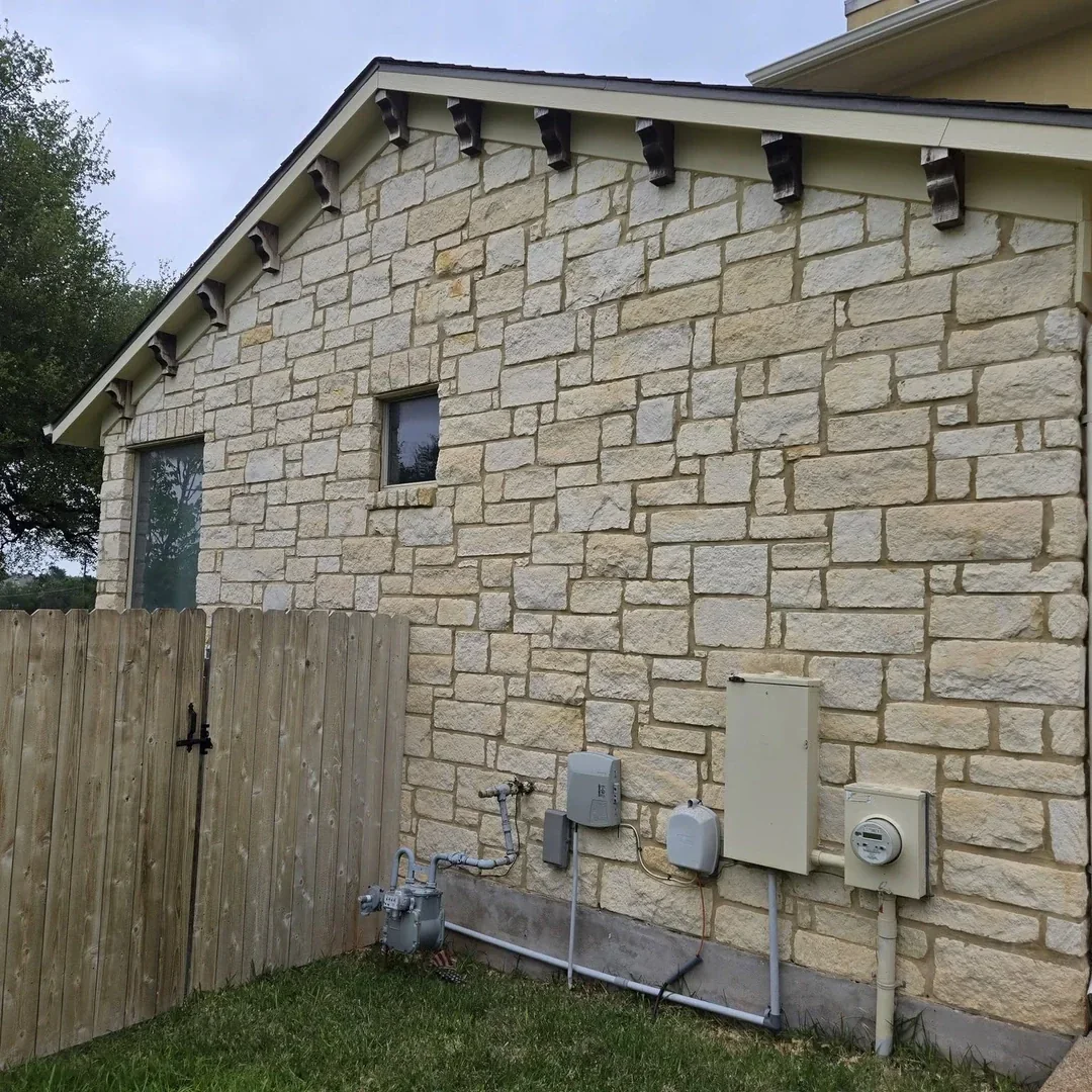Clean residential stone exterior