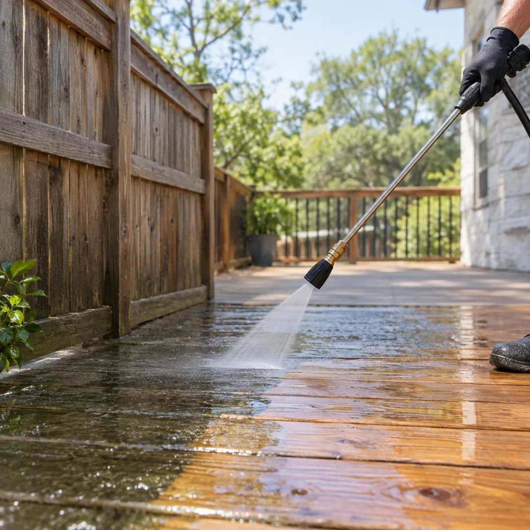 Illustration of deck and fence cleaning