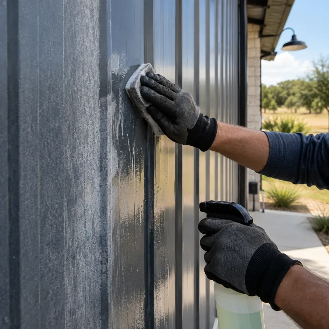 Illustration of paint oxidation removal from blue siding