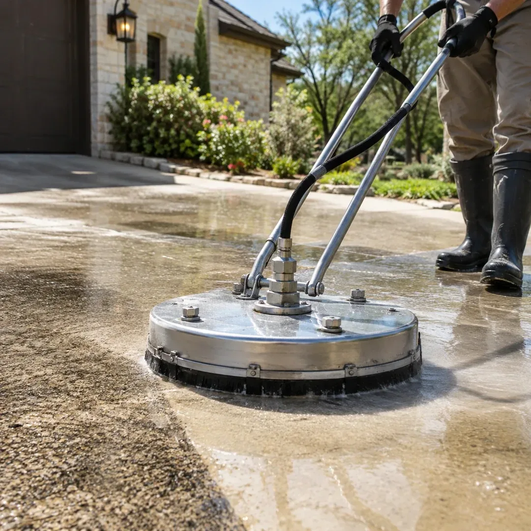 Illustration of pressure washing a concrete driveway
