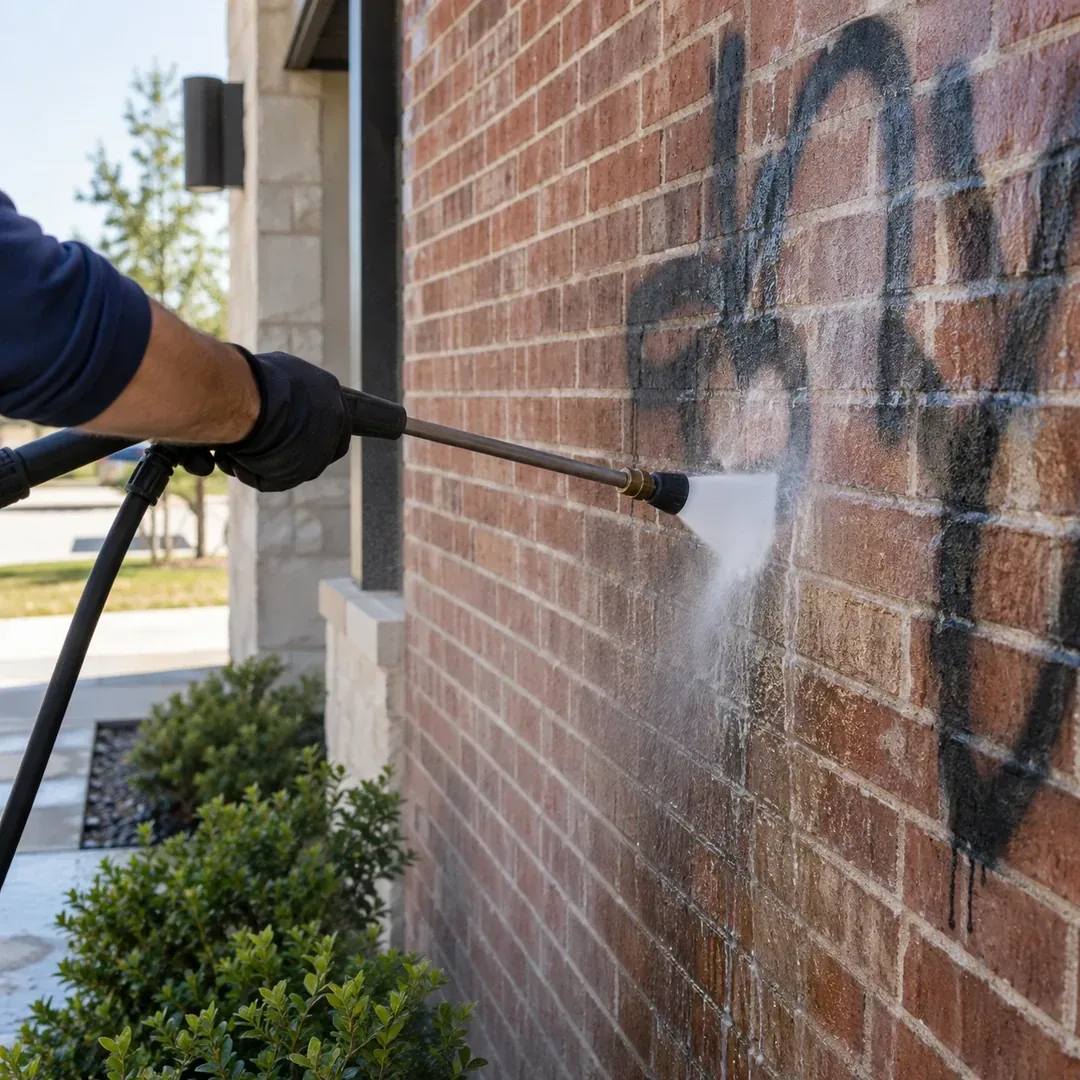 Illustration of graffiti removal from a brick wall