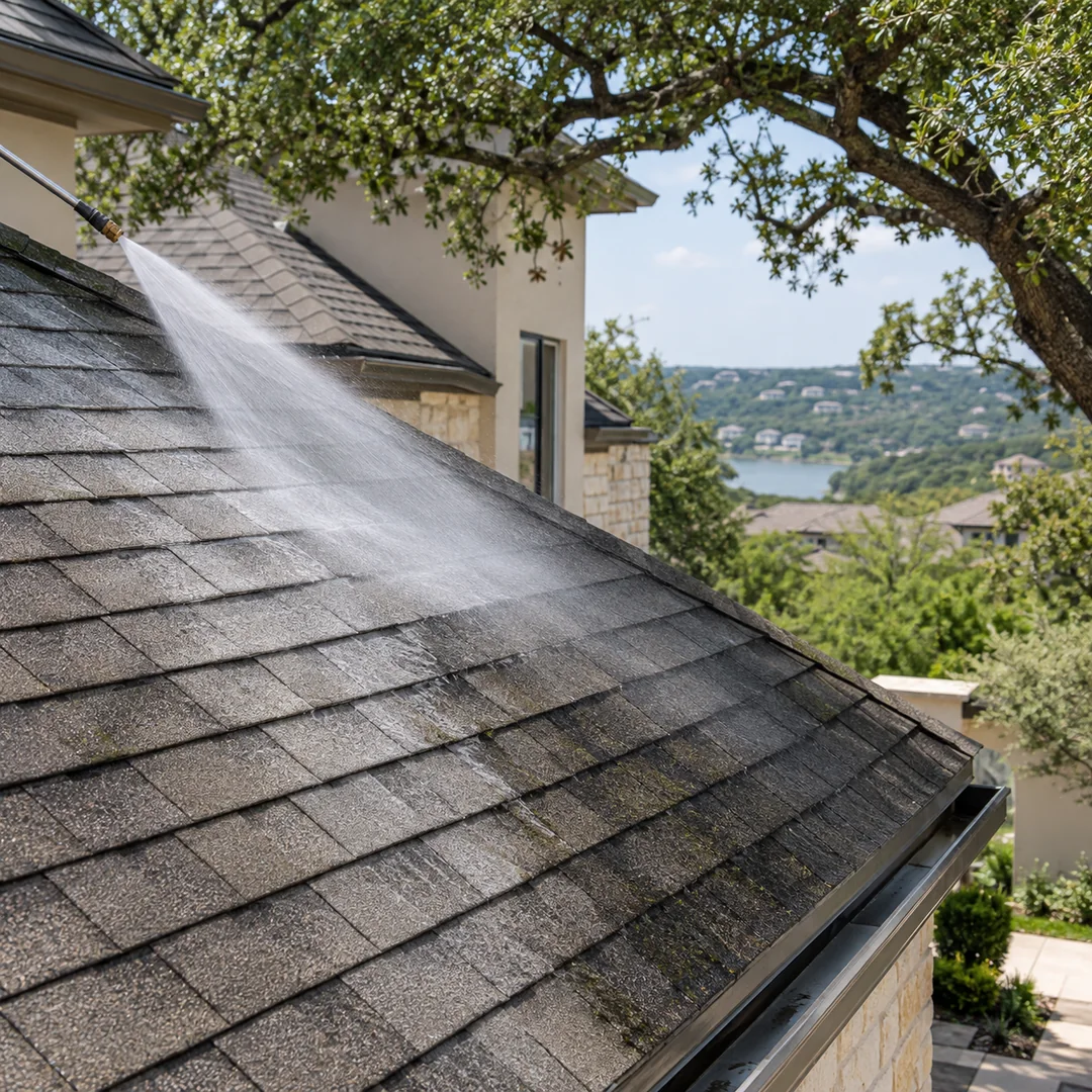 Roof Washing service planning for an Austin property