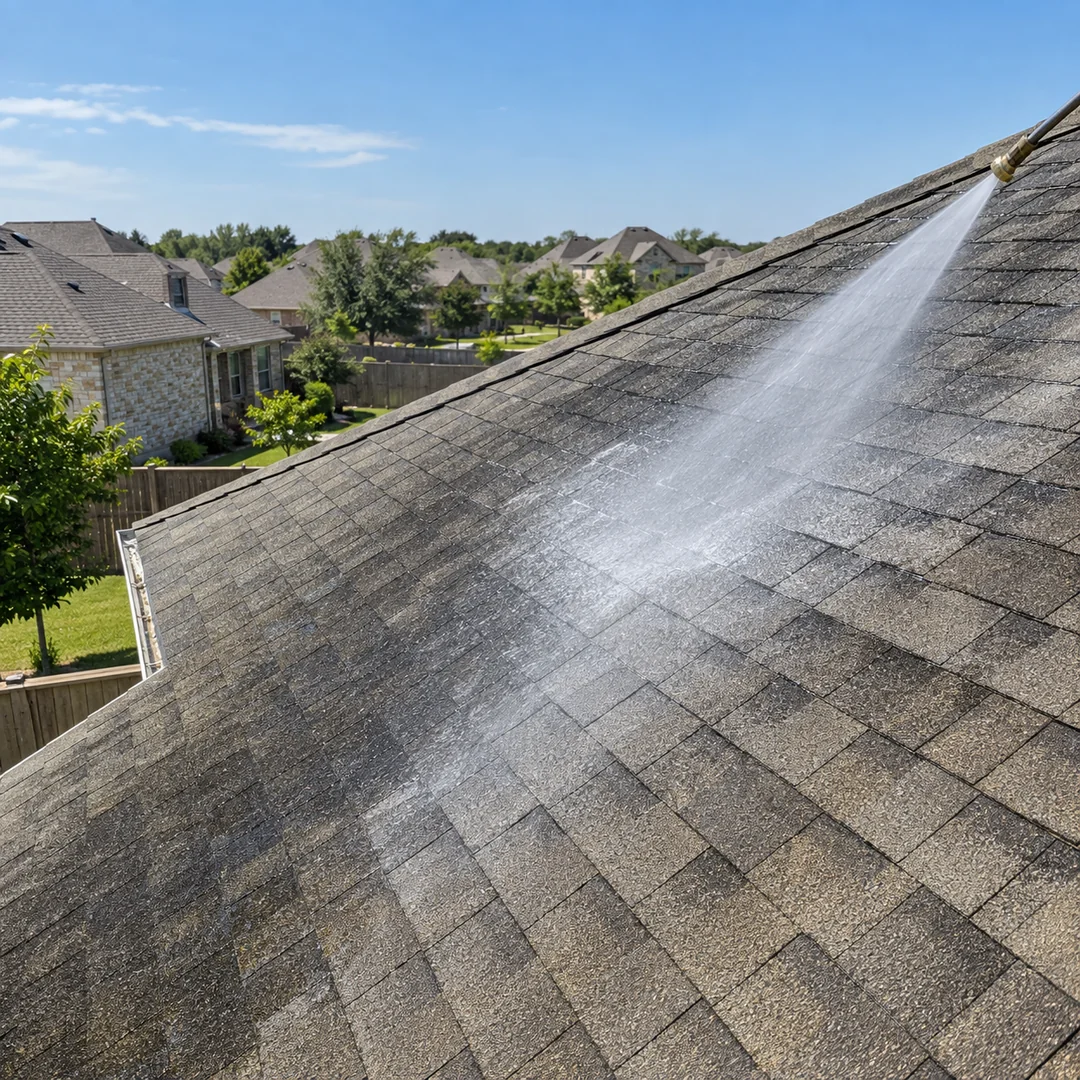 Roof Washing service planning for a Pflugerville property