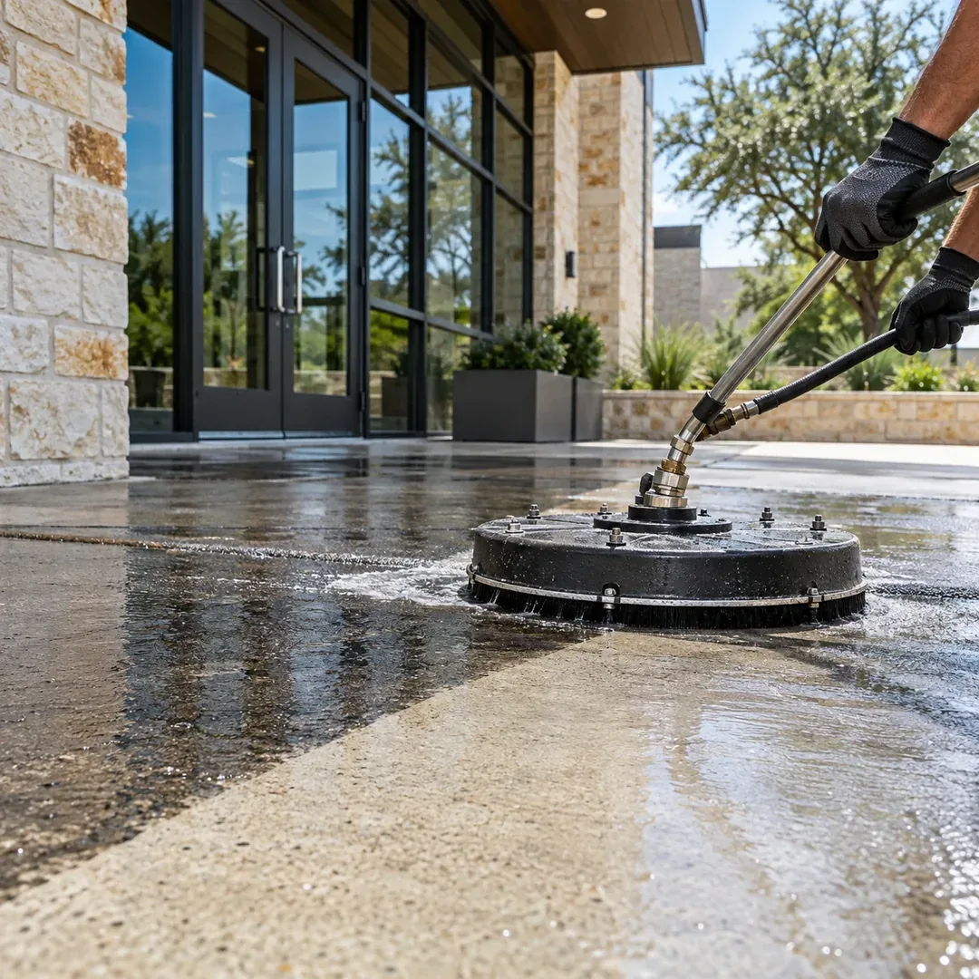 Driveway pressure washing project by No Pressure SoftWash
