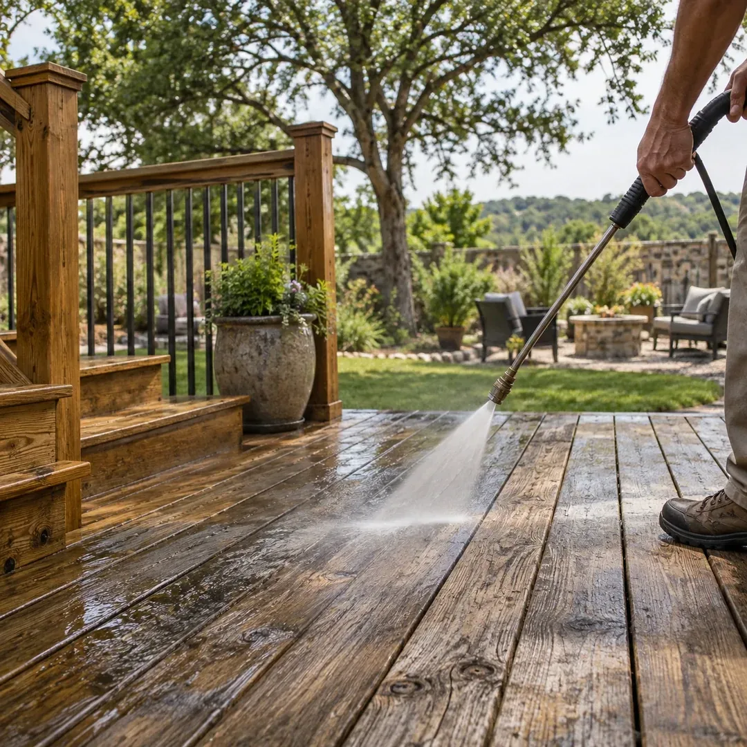 Professional wood deck cleaning