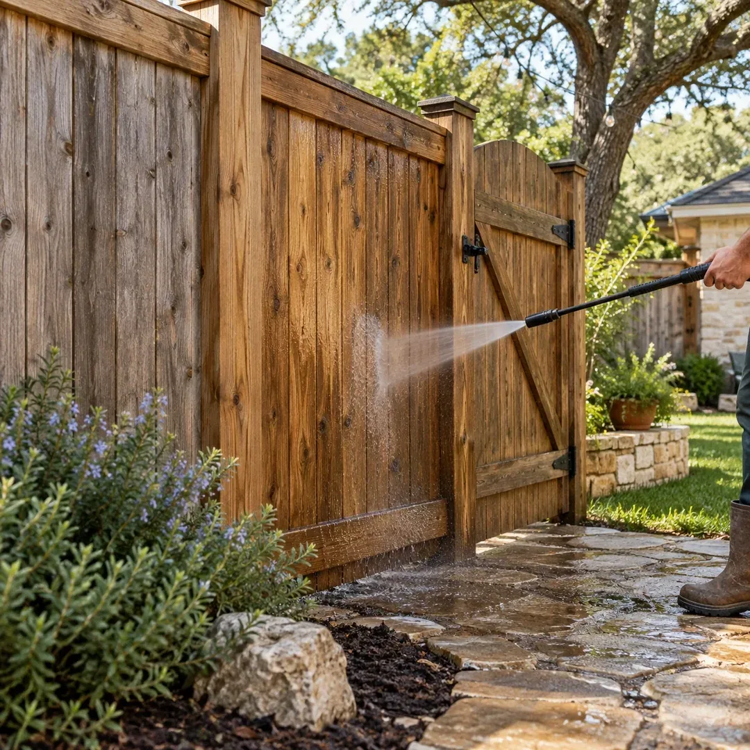 Professional wood fence cleaning