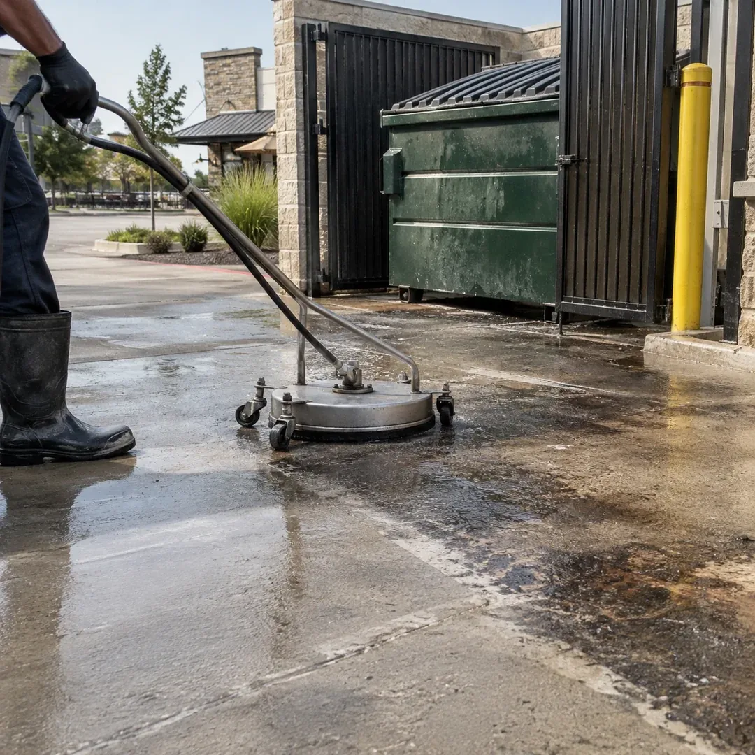 Commercial dumpster pad degreasing