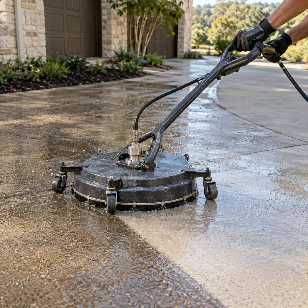 Professional pressure washing on concrete