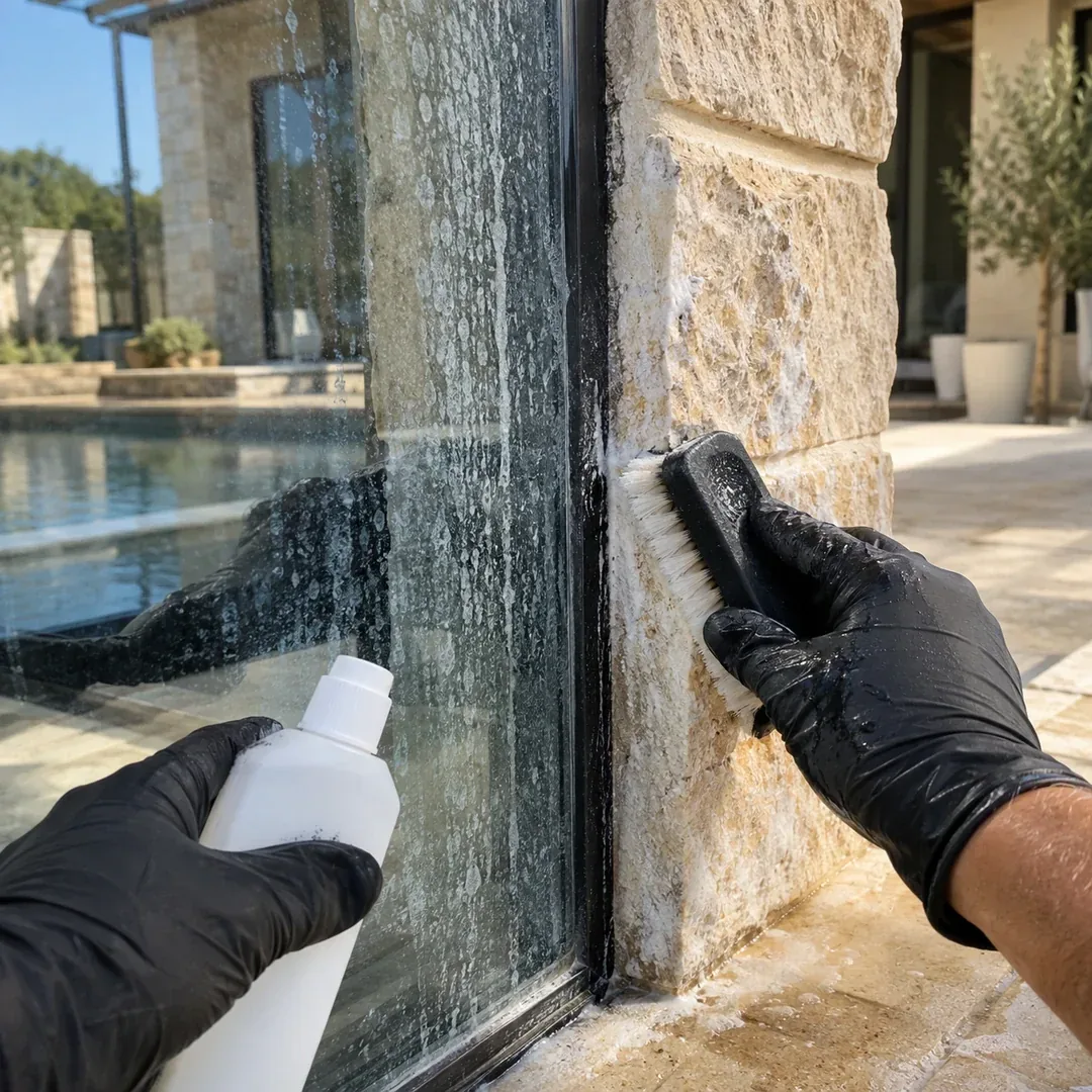 Irrigation rust stain removal from limestone