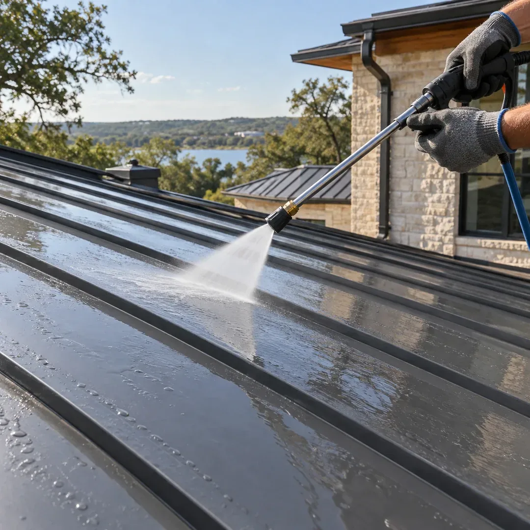 Careful washing on a tile roof