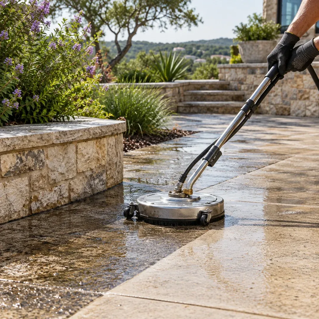 Commercial concrete stair cleaning project by No Pressure SoftWash