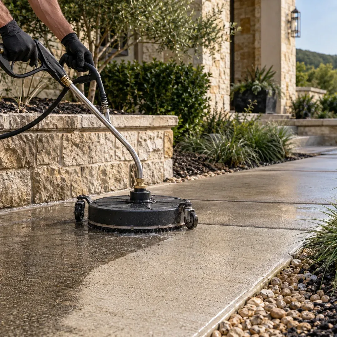 Stone patio and steps cleaning project by No Pressure SoftWash