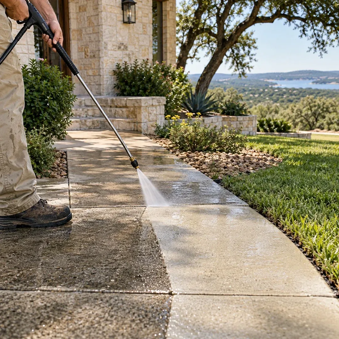 Professional pressure washing on concrete