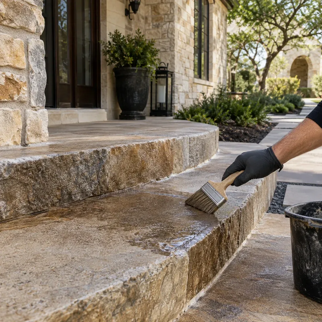 Stone patio treatment by No Pressure SoftWash