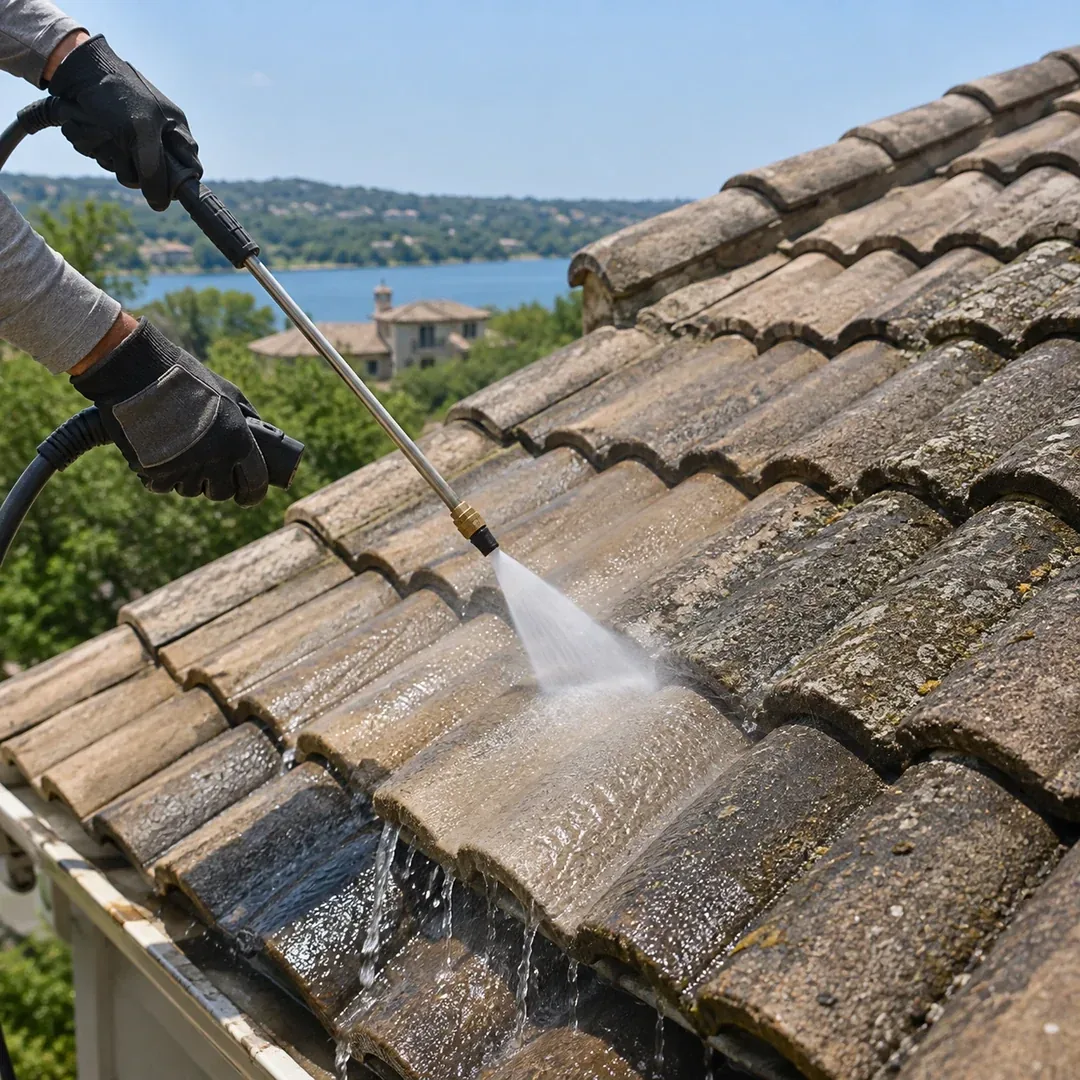 Commercial membrane roof washing