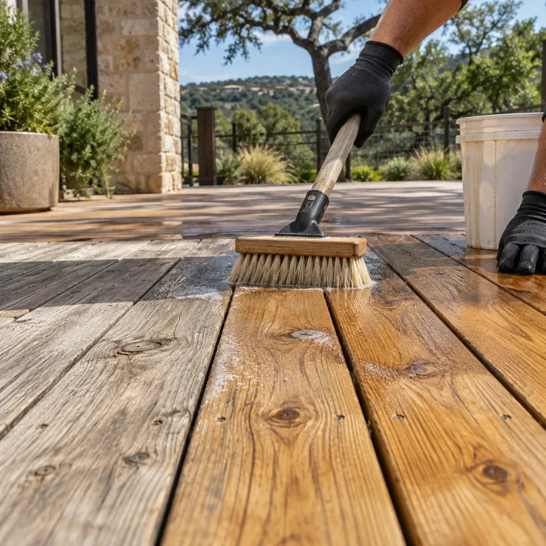 Wood deck prepared for staining
