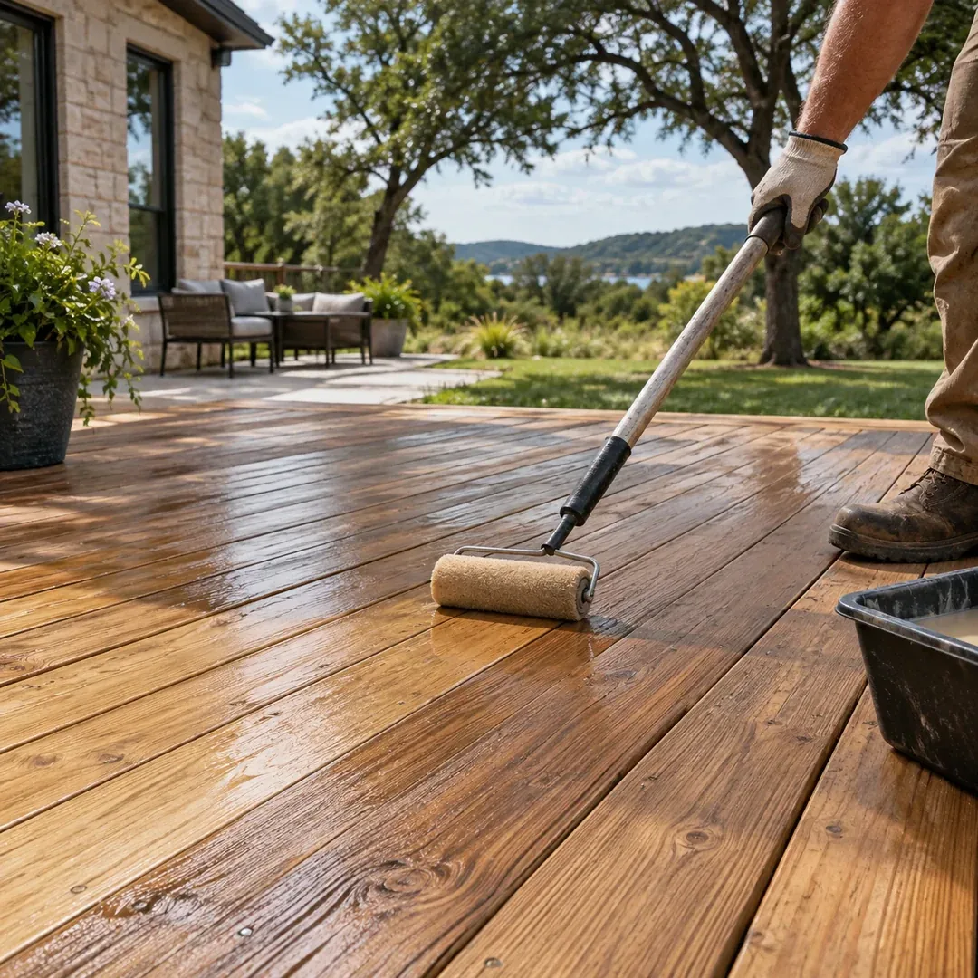Wood deck brightening in progress