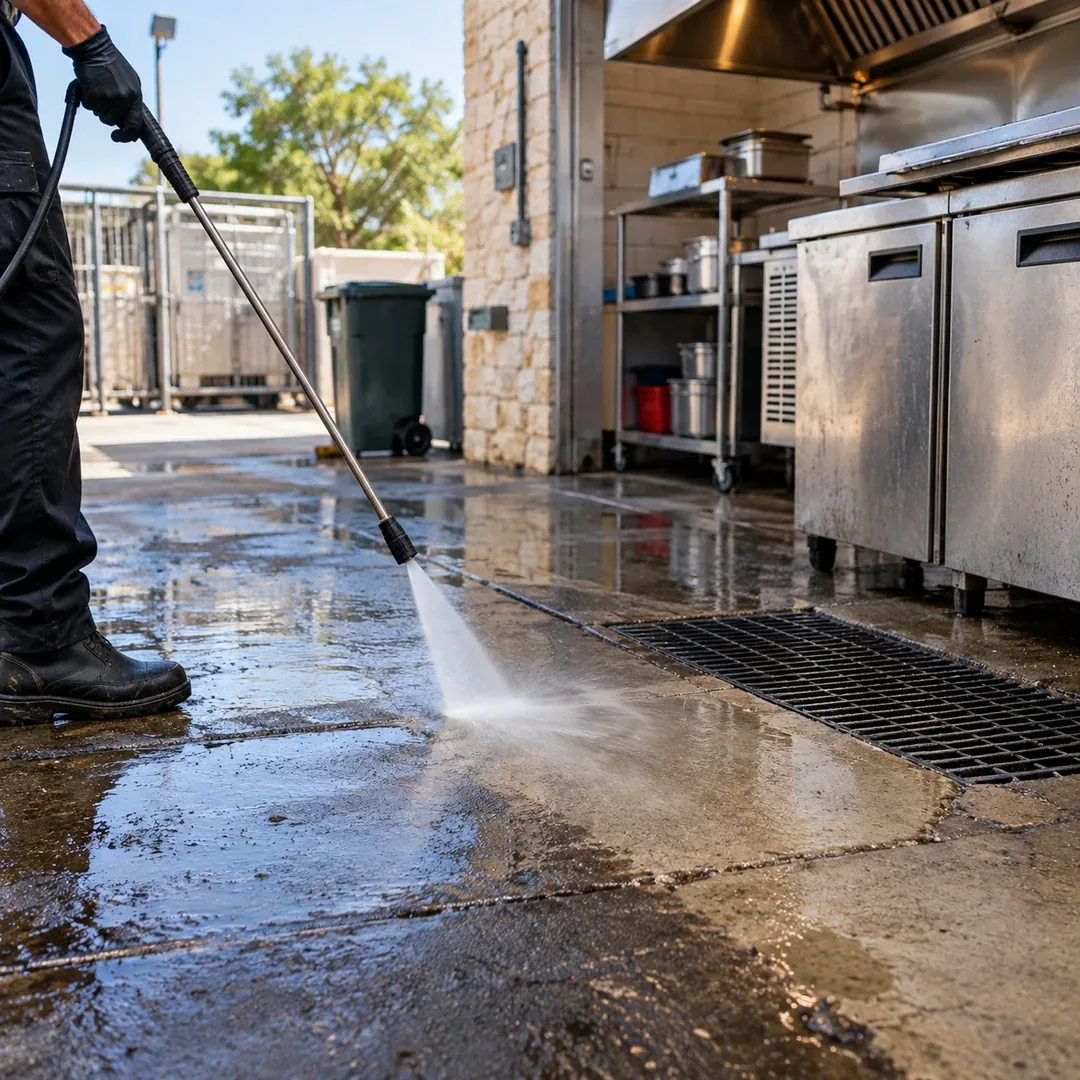 Professional commercial concrete degreasing