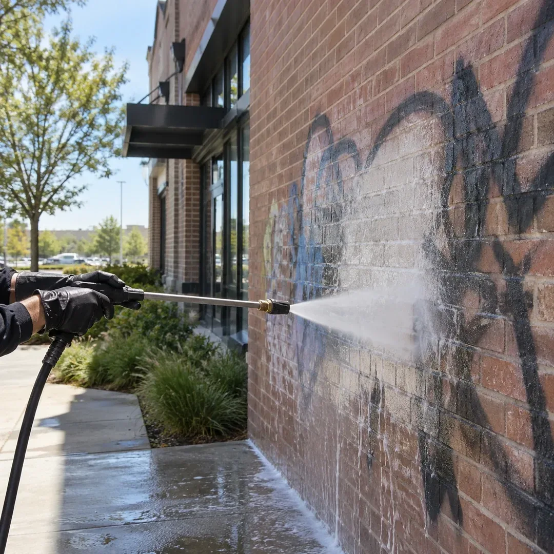 Professional graffiti removal from brick