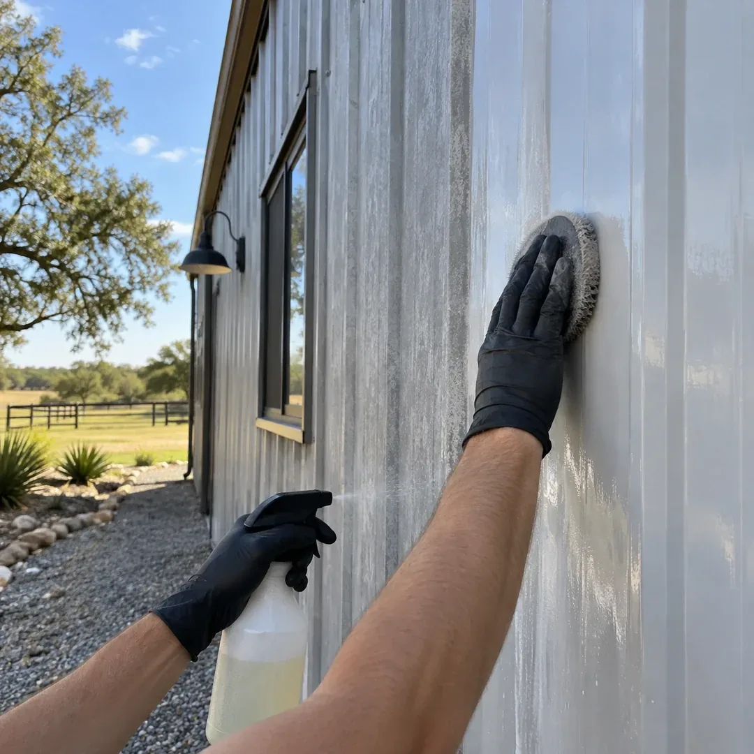 Professional cleaning of oxidized painted metal siding