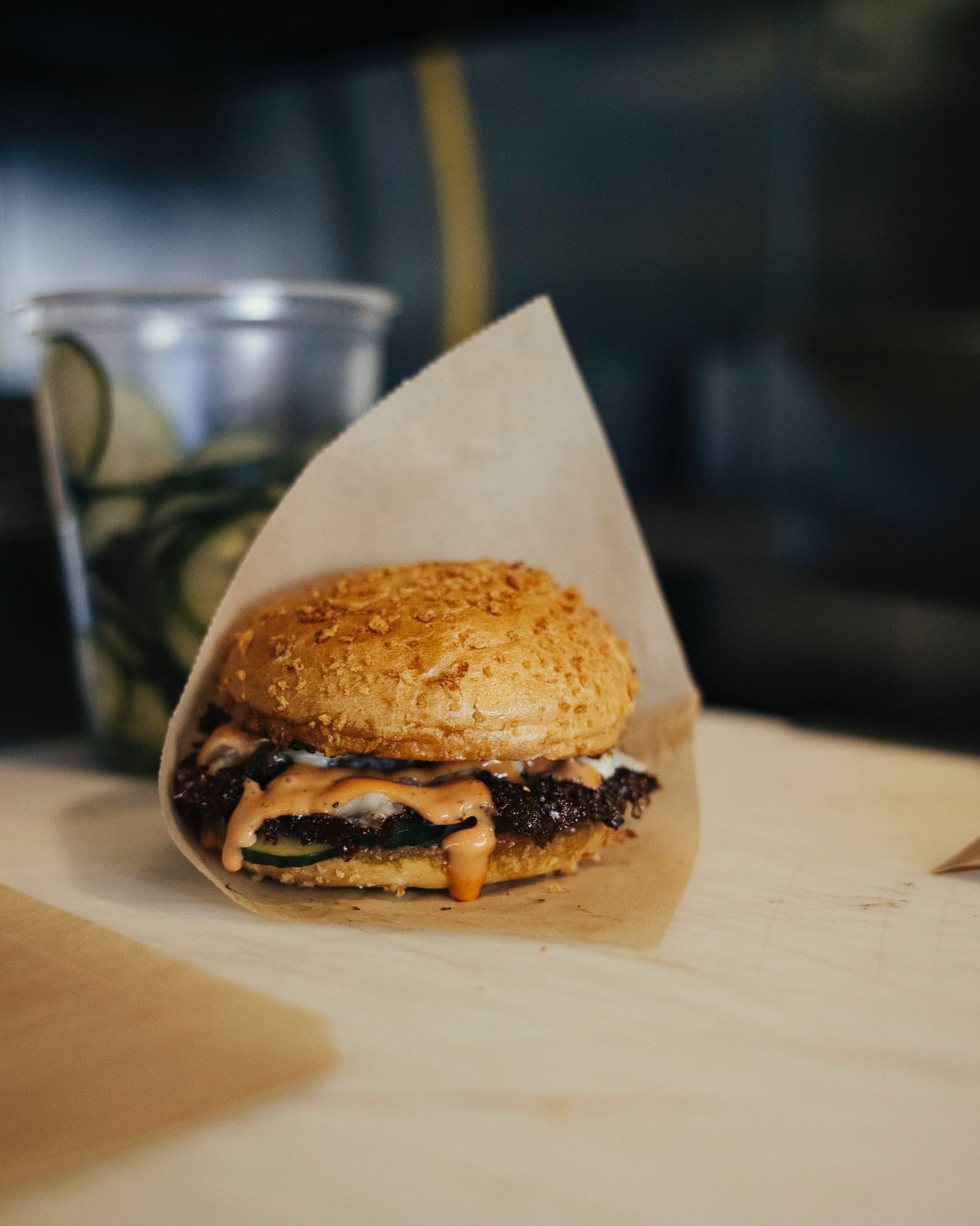 Panda Sal's smash burger closeup