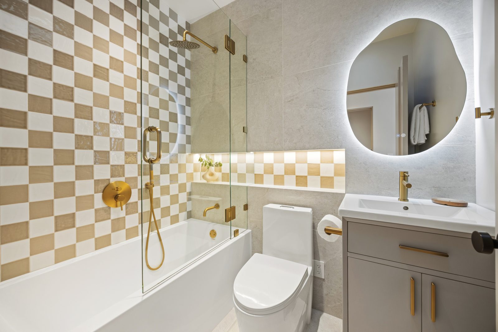 Tessera — checkerboard tile hall bath, San Francisco