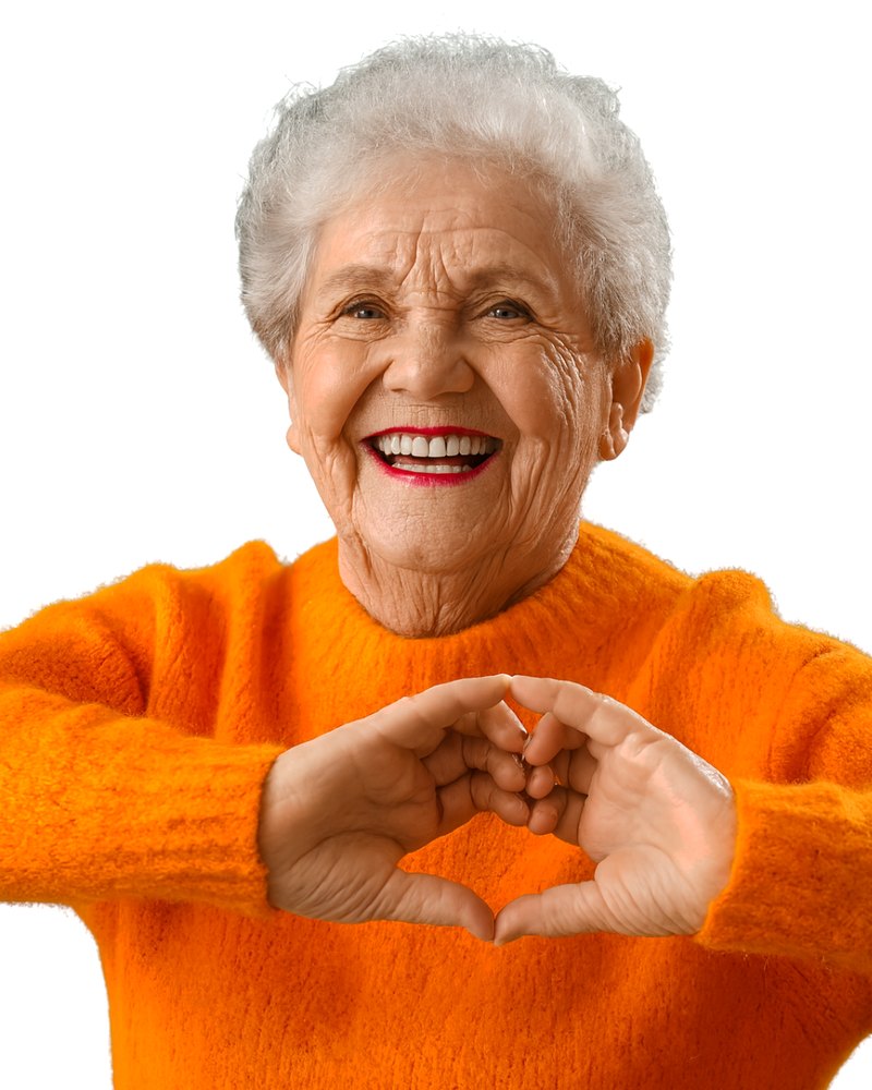 Cool Nana smiling and making a heart with her hands