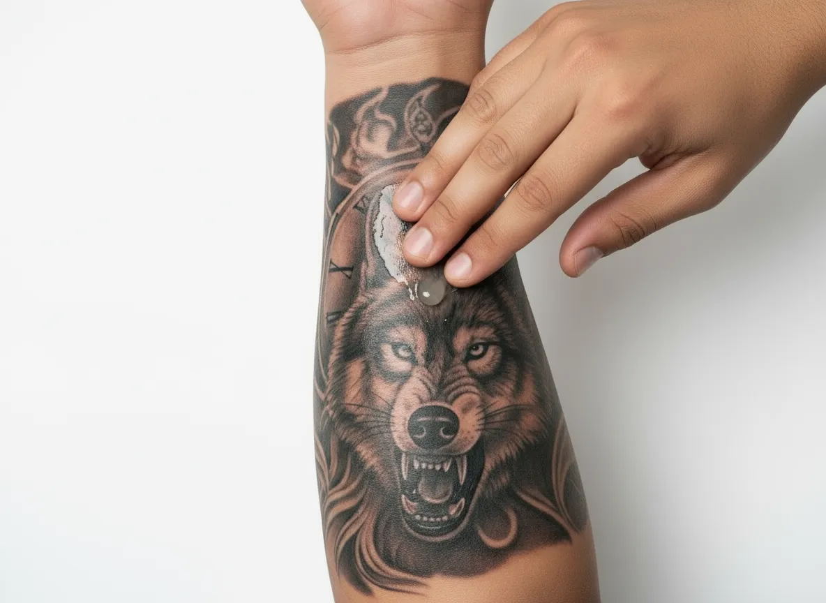 Applying A and D ointment to healing tattoo — tattoo aftercare protection step