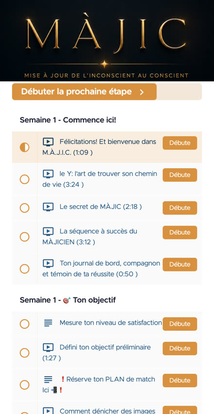 Accueil de l’espace membre MÀJIC : Semaine 1, Commence ici