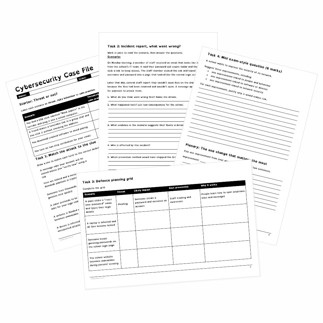 GCSE Cover Lesson: Cybersecurity Case File Student Worksheet