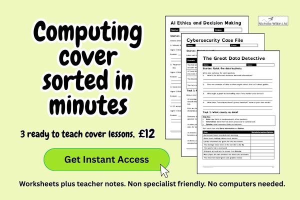 Computing Cover Lessons for Secondary, Ready to Teach in Minutes