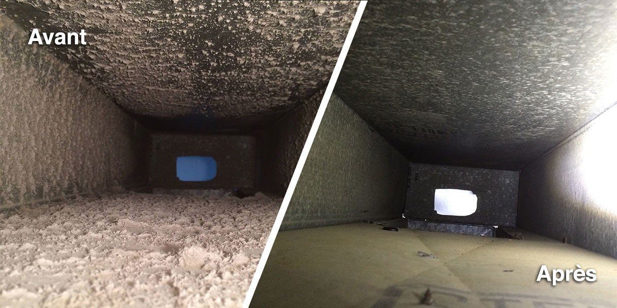 Conduit de ventilation avant et après le nettoyage