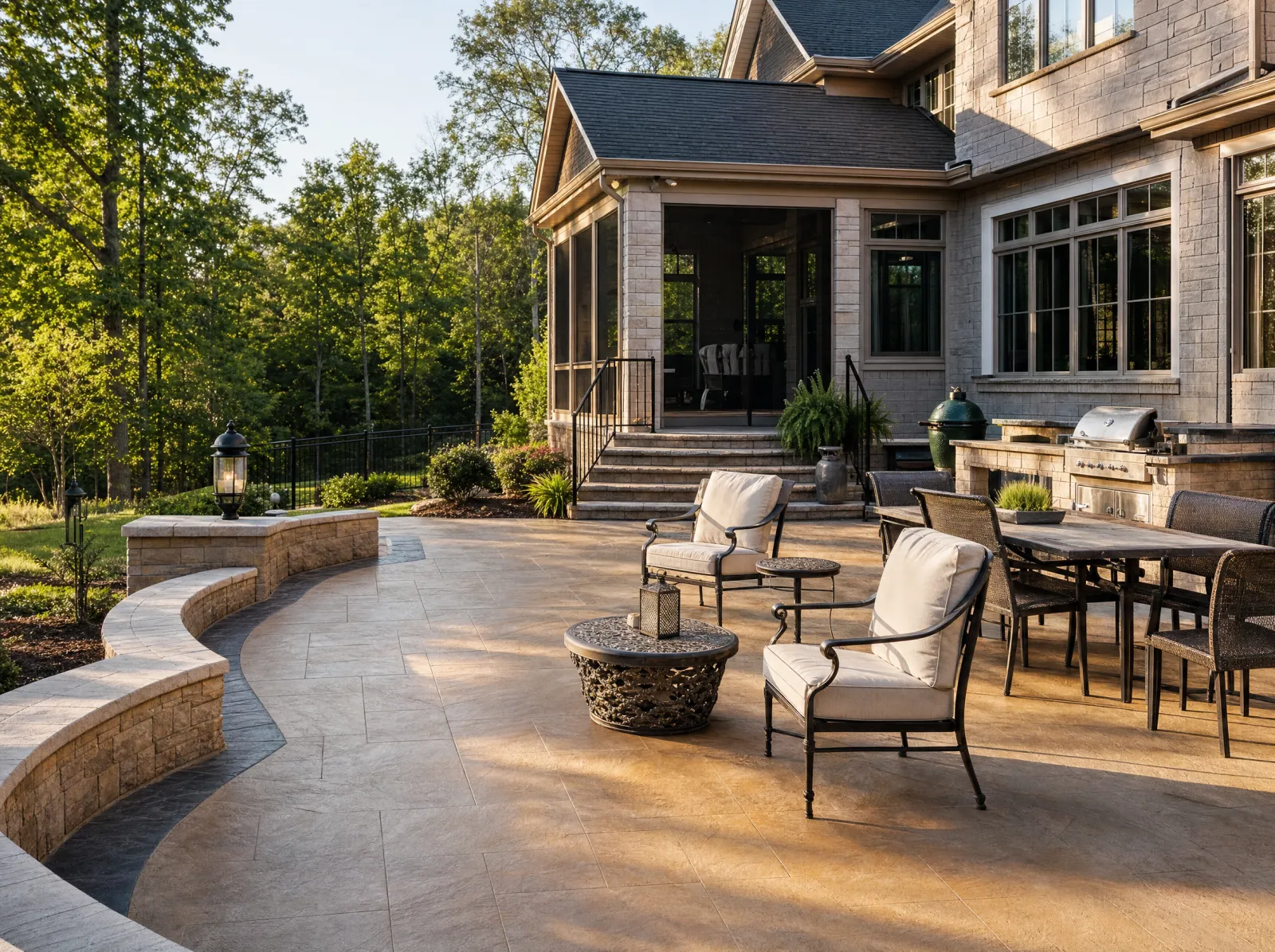 Design concept: Stamped concrete patio, ashlar slate pattern, after sealing.