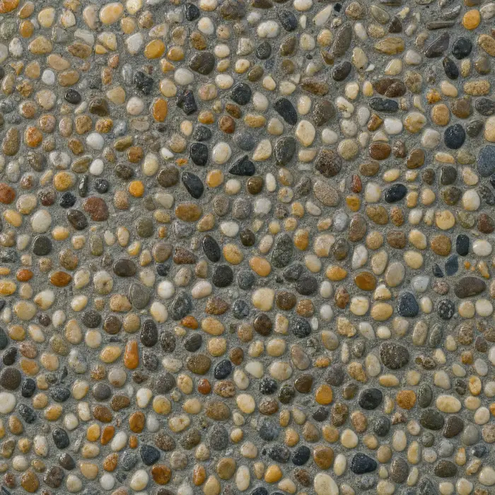 Design concept: exposed-aggregate concrete, washed river pebble in a grey matrix.