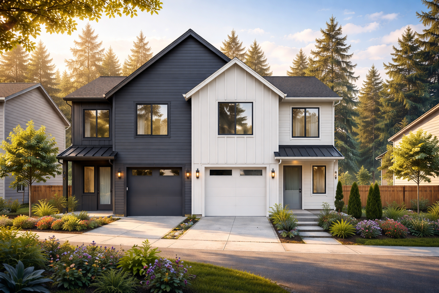 Modern duplex development concept for Northwest Indiana residential lots Modern duplex development concept for Northwest Indiana residential lots