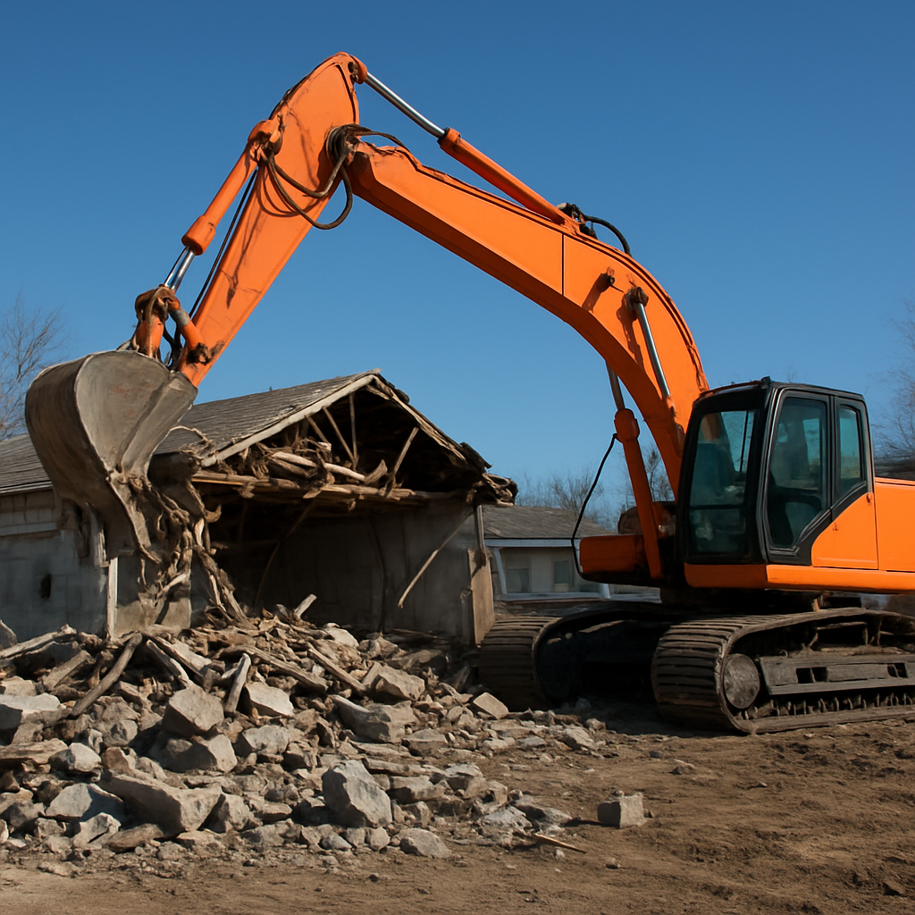 Garage demolition crew removing an old detached garage in Toronto