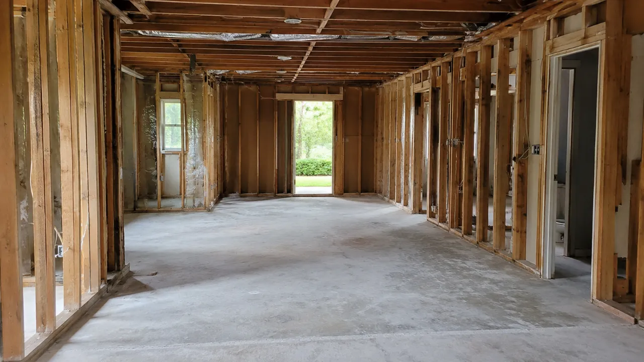 Interior cleared and cleaned after emergency demolition work