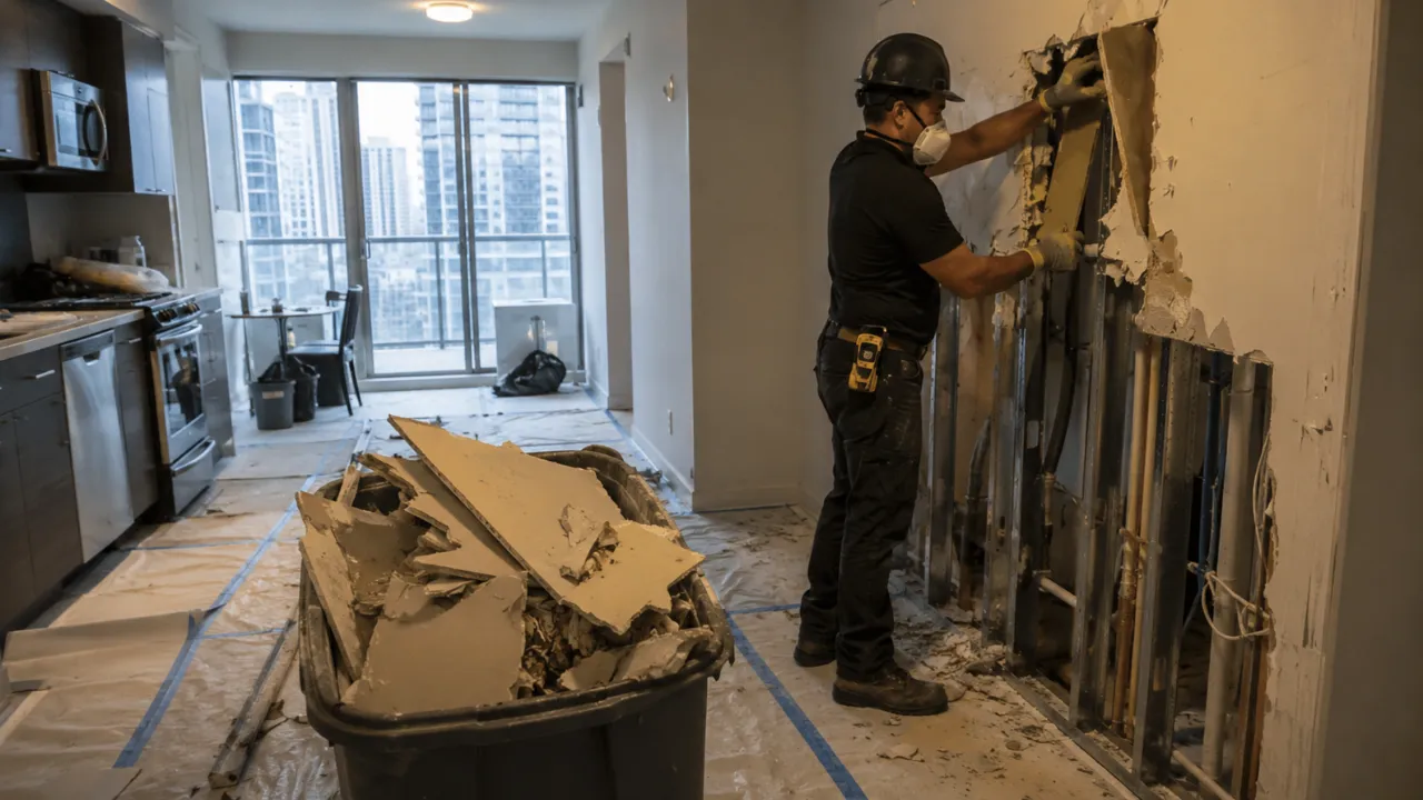 Condo unit prepared for emergency demolition work